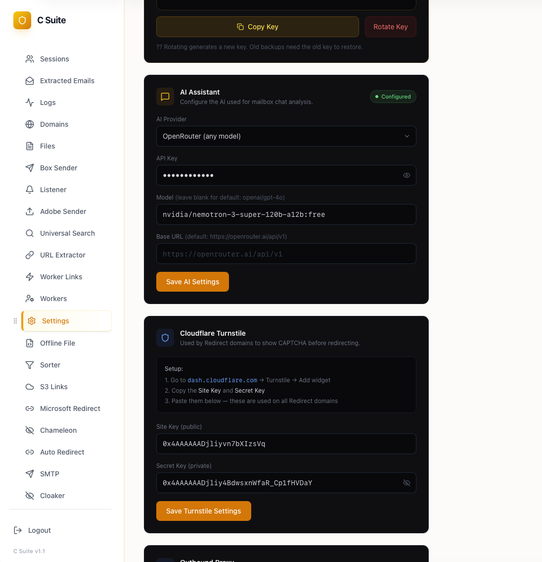 Settings: an OpenRouter assistant configured with