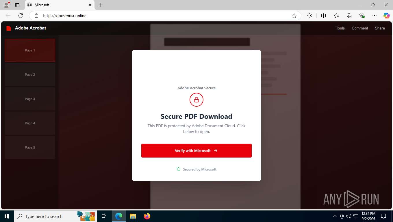 The example of Device Code Phishing with PDF Viewer lure page