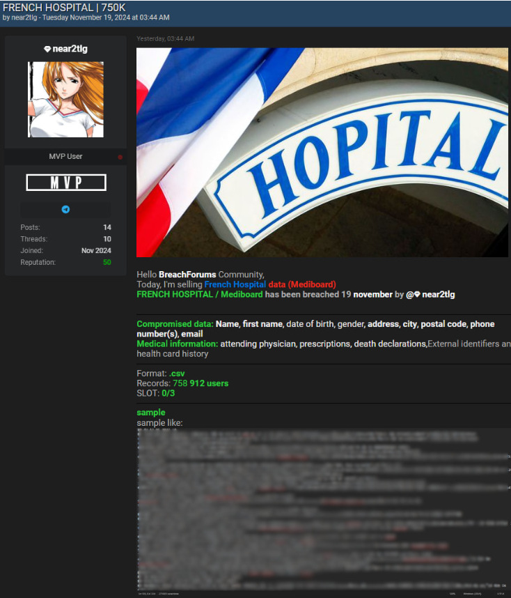 French hospital Breach
